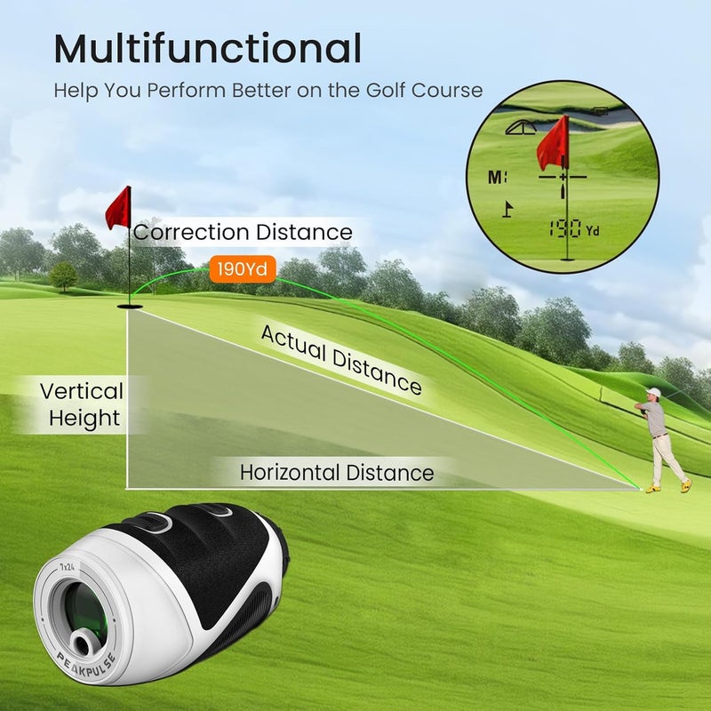 PEAKPULSE 1200 Yards Mini Golf Range Finder for Golfer and Hunter Rangefinder HDLCD 7X Magnification with Slope for Hunting Men Women Rechargeable Flag Locked with Vibration Angle VD HD - Image 5